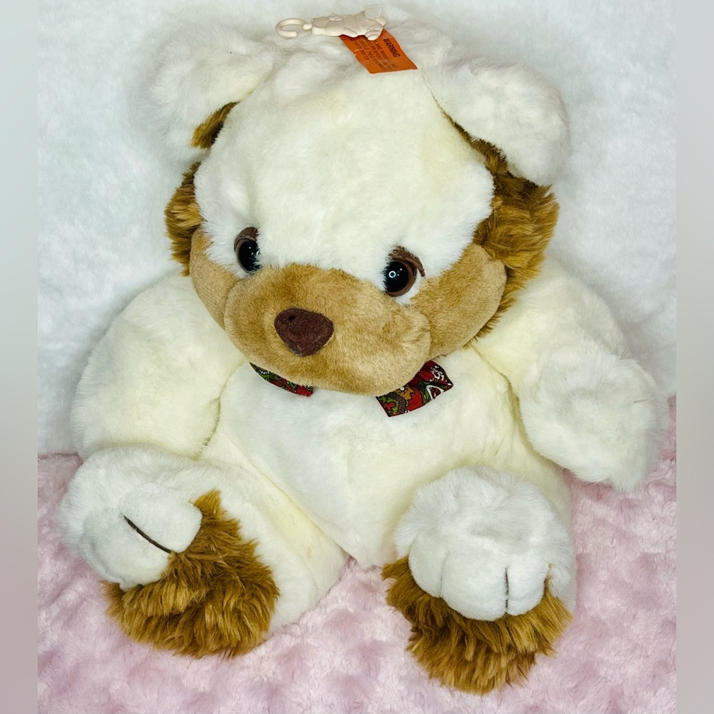 Vintage Fluffy White and Brown Stuffed Bear LTD